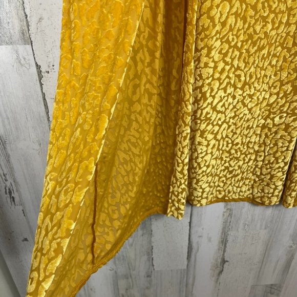 L&B sheer maxi skirt velvet animal print lined long front slits exotic yellow 2X - Picture 3 of 9